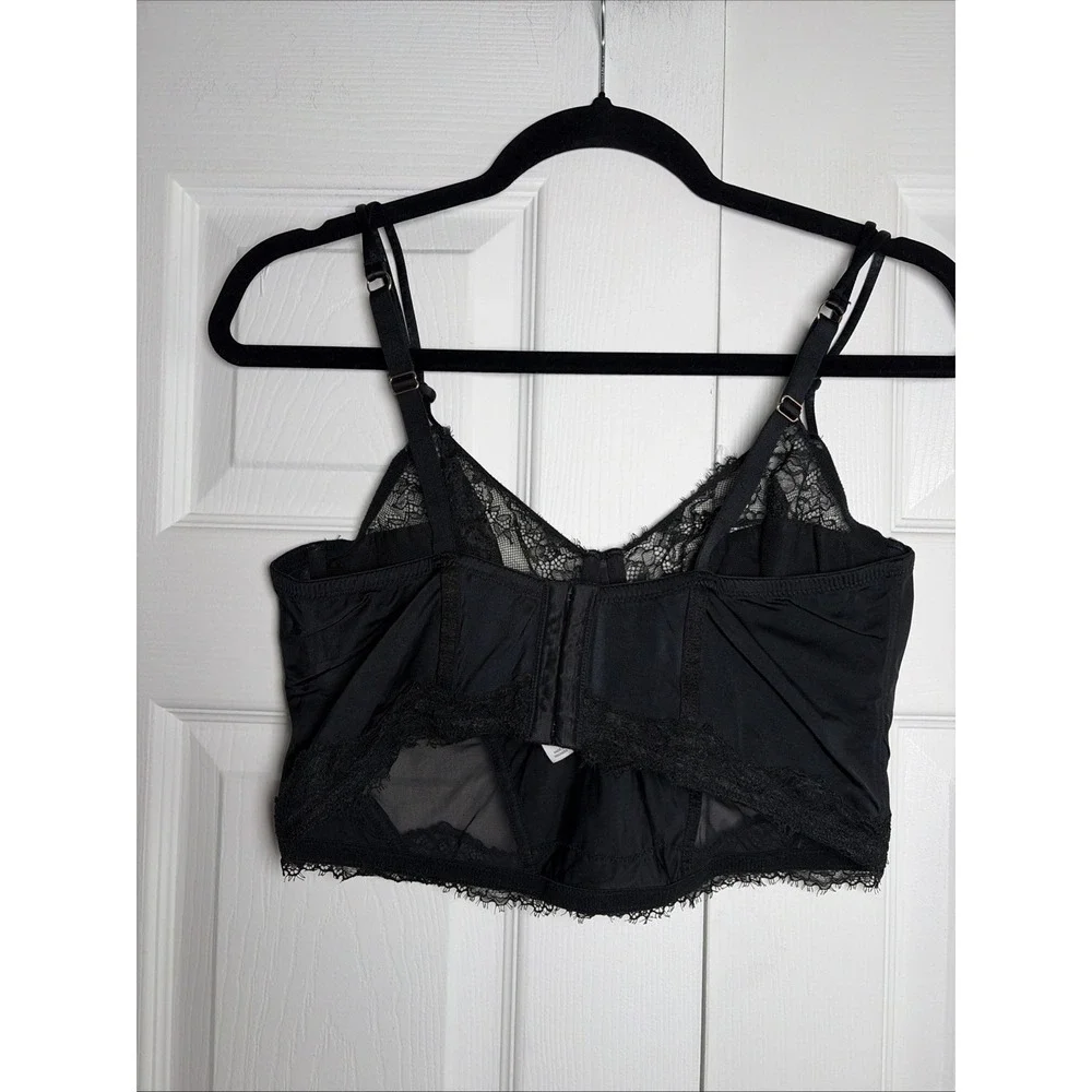 Auden Lace Longline Bralette Womens Size XL Black Mesh Bustier‎ Corset Style